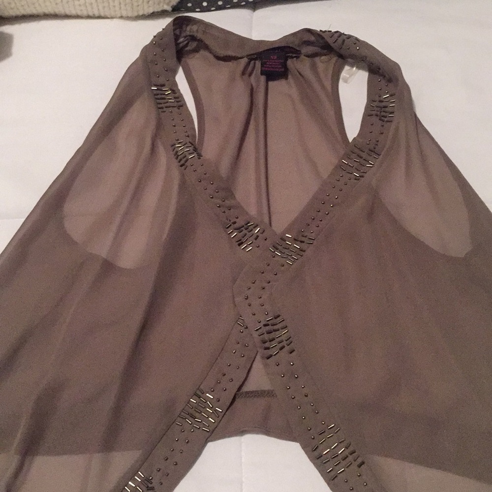 Material Girl Sheer taupe beaded vest size XS